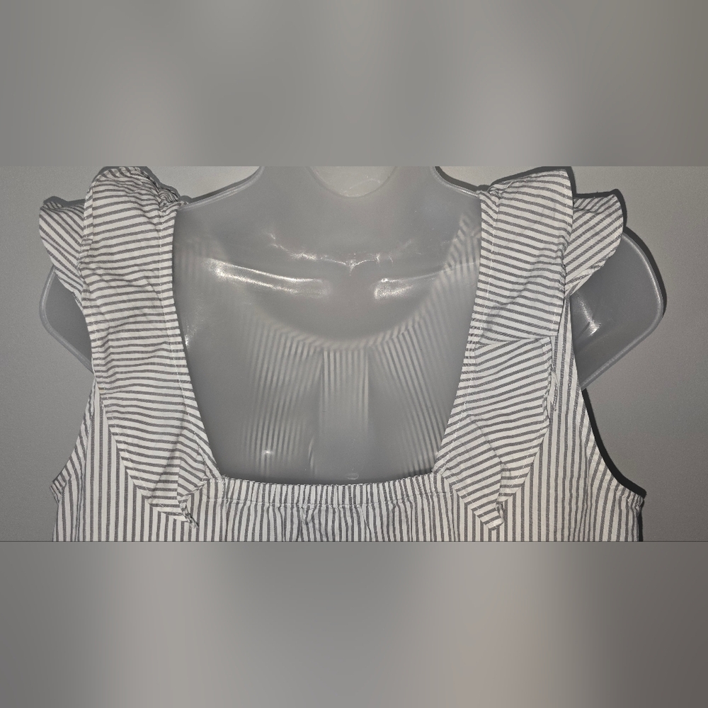 J Crew Flutter Top Womens 10 Gray White Striped Ruffle Poplin Shirt - Picture 9 of 9